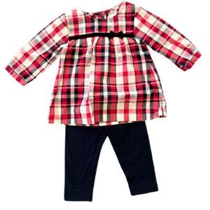 Carter’s‎ Baby Girl Holiday Outfit Red Black Plaid Shirt Leggings Size 3 Months
